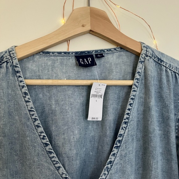 GAP Denim Chambray Blouson Cutout Maxi Dress | L - Picture 4 of 7